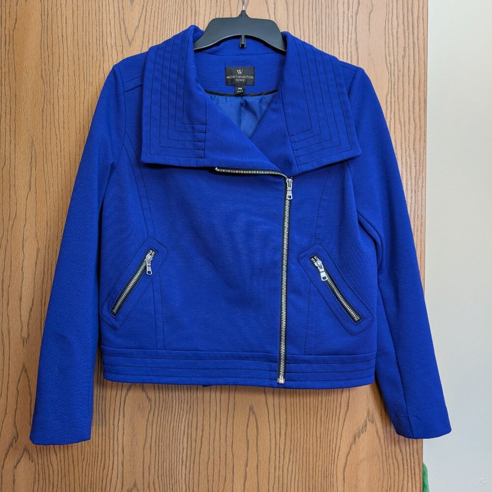 Royal Blue Moto Blazer Jacket Coat Worthington Petite Medium